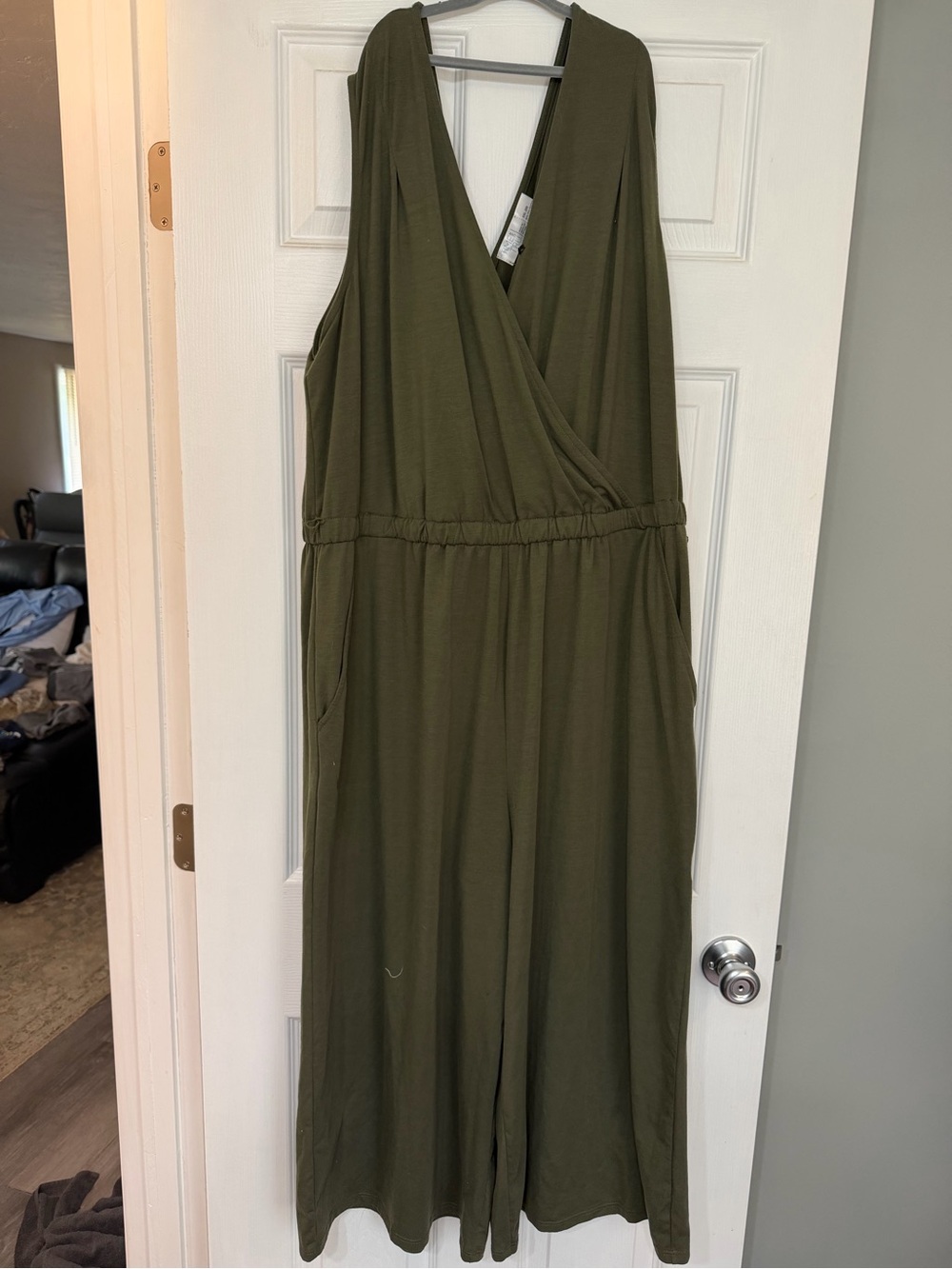 Time and Tru Olive Green Sleeveless Wrap Jumpsuit